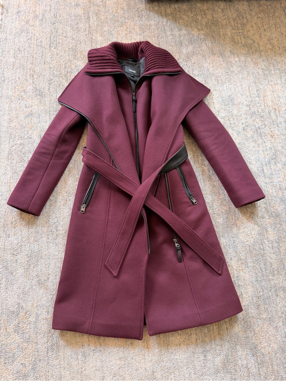 Mackage Burgundy Wrap Trench Coat with Belt